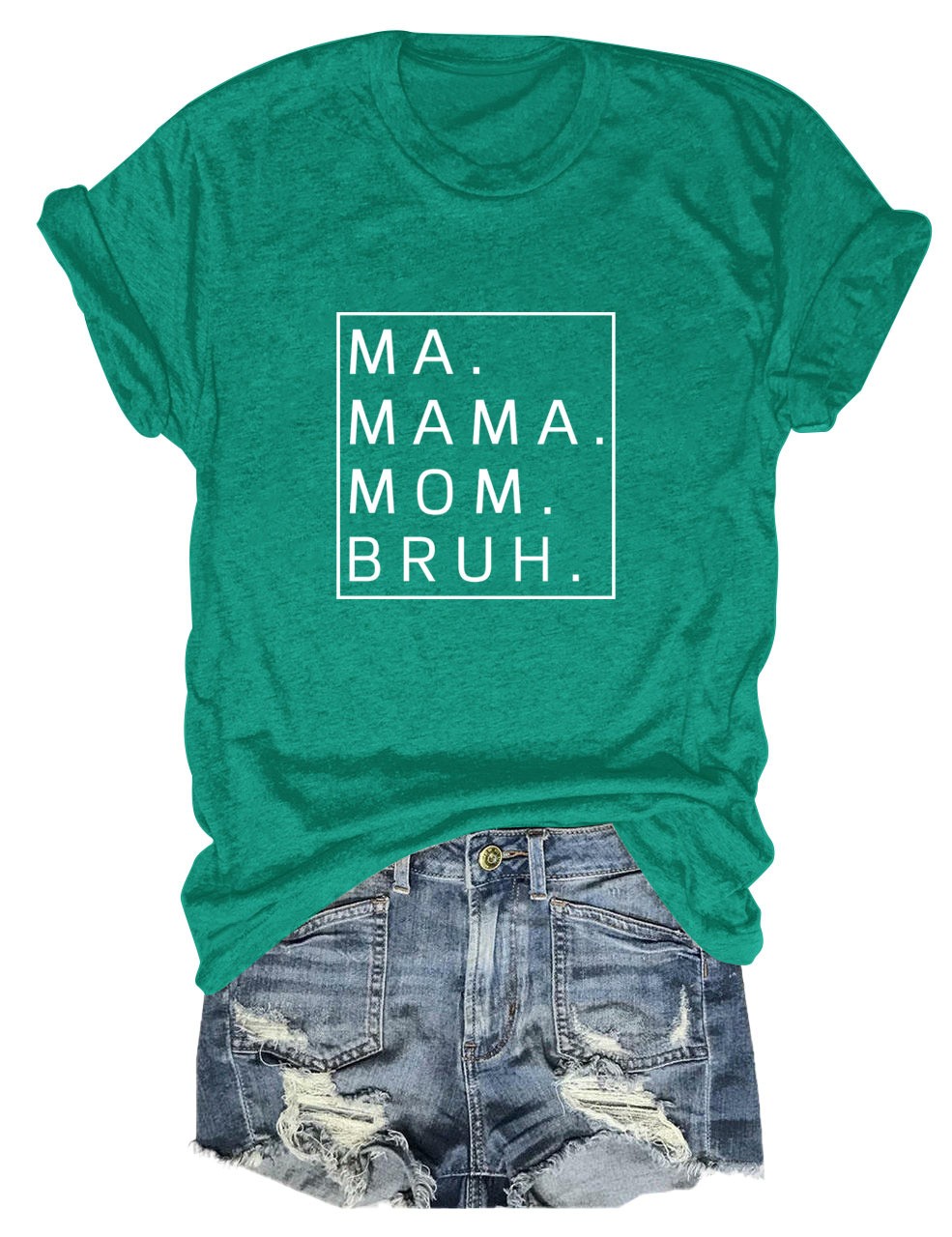 thumbnail image 1 of Camiseta holgada de manga corta con estampado de letras MA Mama Mom Bruh: estampado de letras moderno, cómoda y casual., 1 of 4